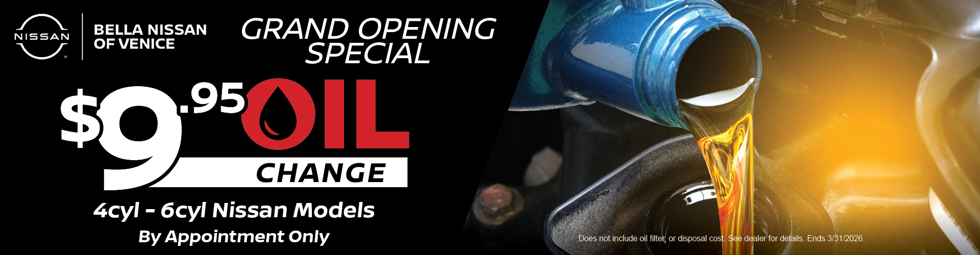 Grand Opening Oil Change Special - Only $9.95.
